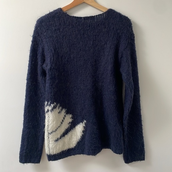 Press wool mohair blend navy blue swan knit sweater round neck size M - Picture 4 of 14